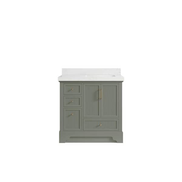 Willow Collections Alys 36 in. W x 22 in. D x 36 in. H Right Offset Sink Bath Vanity in Evergreen with 2 in. Empira Qt. Top