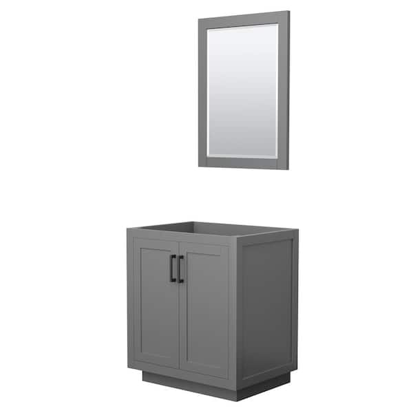 Wyndham Collection Miranda 29.25 in. W x 21.75 in. D x 33 in. H Single Sink Bath Vanity Cabinet without Top in Dark Gray with 24 in. Mirror
