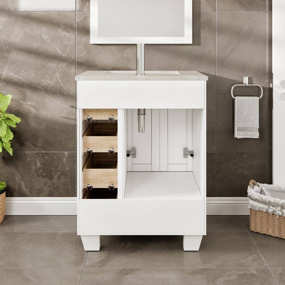 White 24" Bathroom Vanity with Carrara Quartz Top and Sink