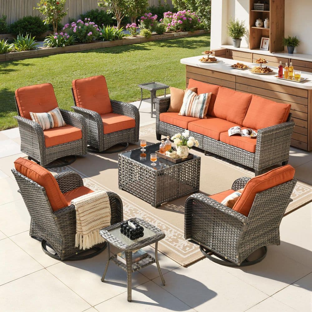 Mirada 8-Piece All-Weather Wicker Outdoor Patio Conversation Sofa Set with Swivel Chairs and Brick Red Cushions price history on PriceWatchPro