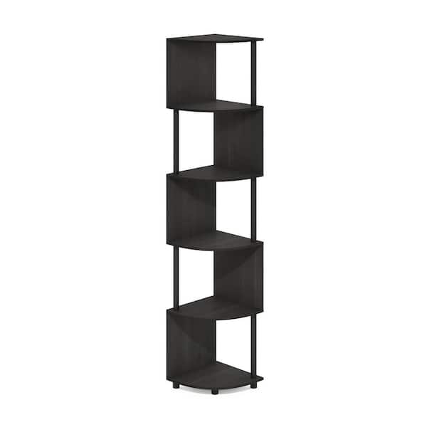 Furinno Econ 71.26 in. Tall Espresso/Black Wood 5-Shelf Zigzag Corner Bookcase