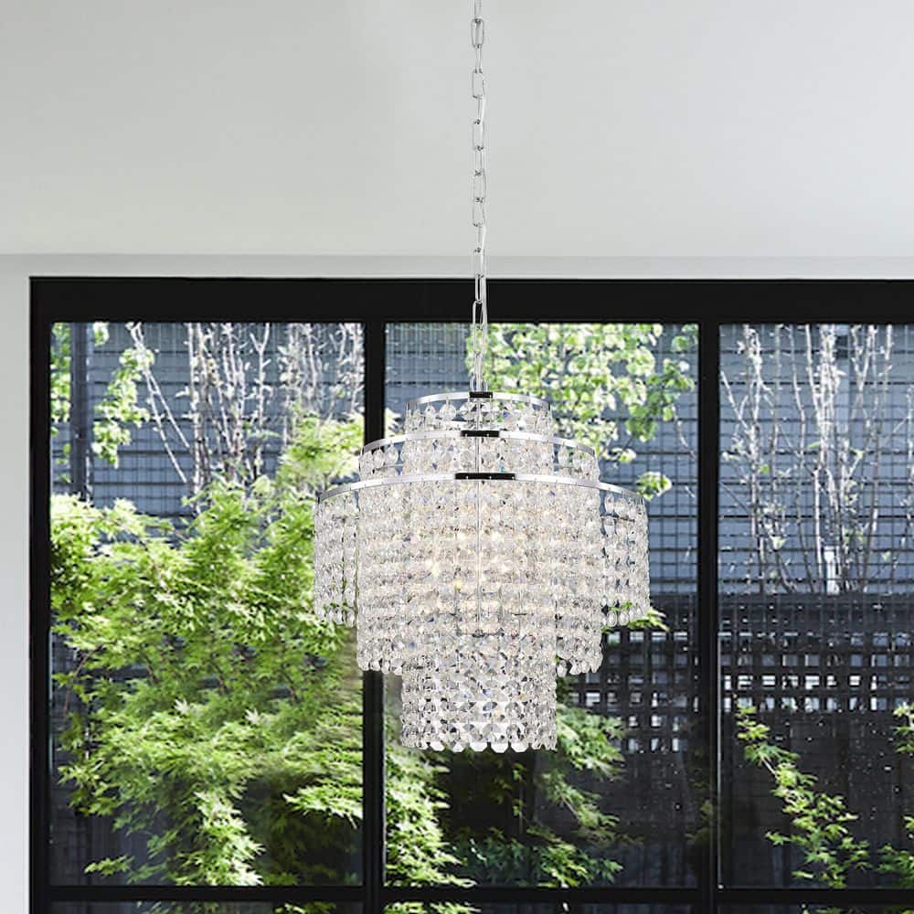 Glam Chrome and Crystal 4-Light Tiered Chandelier