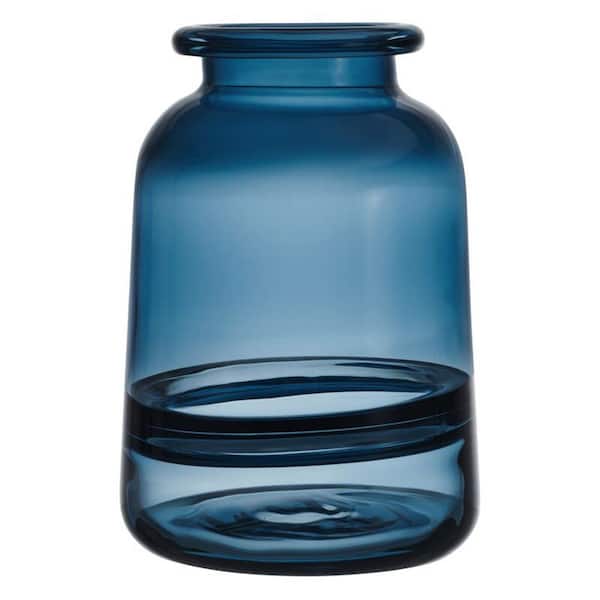 Elements 5.91x5.91x8.86 Inch Blue Glass Vase, for Display with Faux or Fresh Flowers