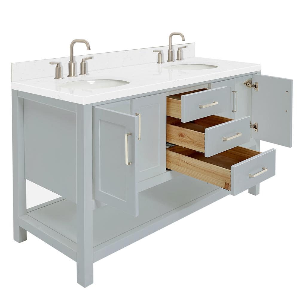 Magnolia Gray 60" Freestanding Double Sink Vanity with Quartz Top