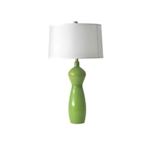 Couture 28.5 in. Clover Green Modern, Designer Bedside Table Lamp for Living Room, Bedroom with White Linen Shade