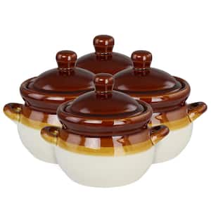 Double Handle 15 fl. oz. Brown Stoneware French Onion Soup Bowl with Lid (Set of 4)