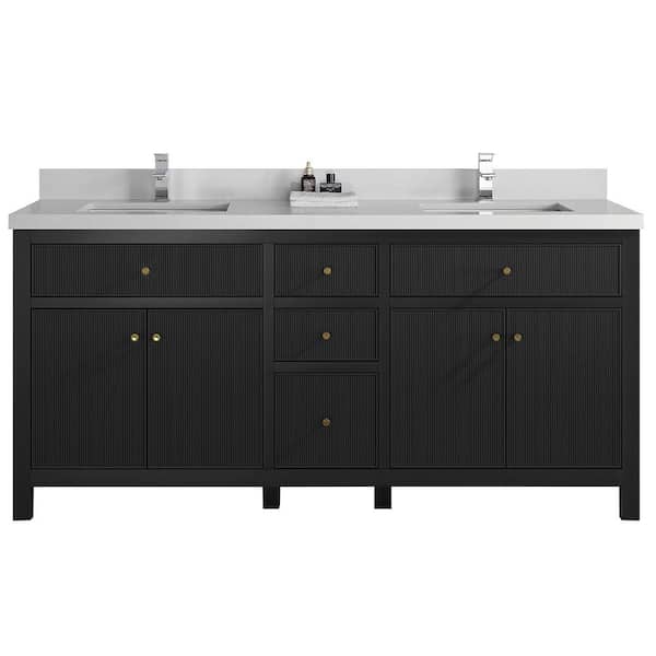 Willow Collections Sonoma 72 in. W x 22 in. D x 36 in. H Double Sink Bath Vanity in Black with 2 in Carrara Quartz Vanity Top