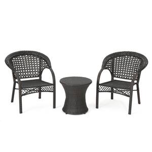 Tinsley Multi-Brown 3-Piece Faux Rattan Patio Conversation Set with Stacking Chairs