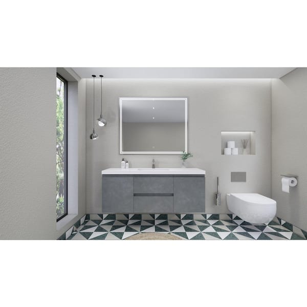 Moreno Bath Bohemia 60 in. W Bath Vanity in Cement Gray with Reinforced Acrylic Vanity Top in White with White Basin