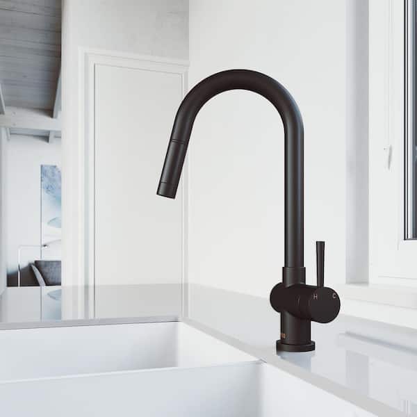 VIGO Gramercy Single Handle Pull-Down Spout Kitchen Faucet in Matte Black