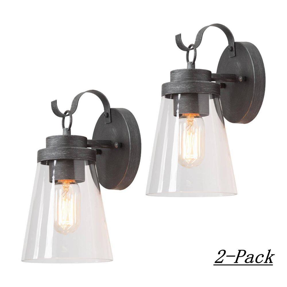 Industrial 10in. 1-Light Brushed Silver Bell Clear Glass Outdoor Hardwired 