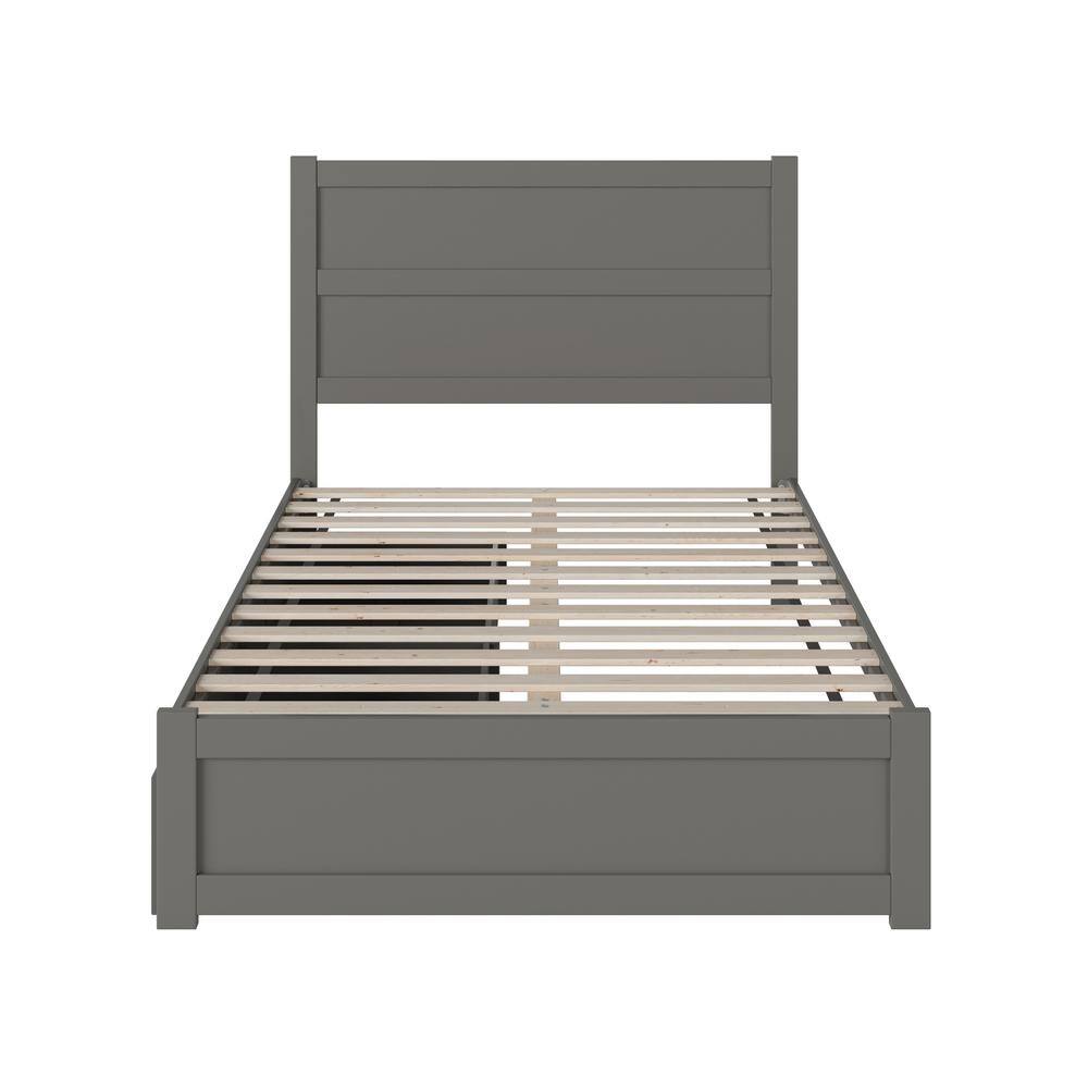 Gray Full Wood Platform Bed with Headboard and Storage Drawers