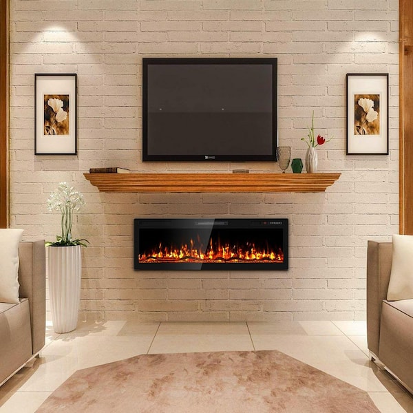 42 in. Wall Mount Metal Smart Electric Fireplace in Black, 4.33 in. Width,2-Heating Settings, 5100BTU, Remote,1-8H Timer