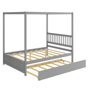 Gray Wooden Frame Full Size Platform Bed with Trundle Platform Bed Frame Headboard