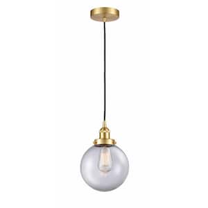 Beacon 1-Light Satin Gold Shaded Pendant Light with Clear Glass Shade