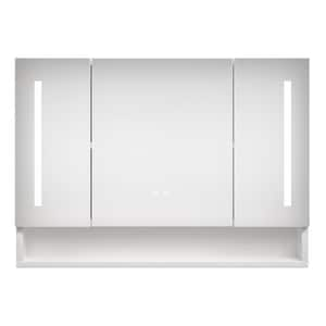 39 in. W x 28 in. H White Wall Mounted Rectangular Aluminum Medicine Cabinet with Mirror LED Light Towel Rack