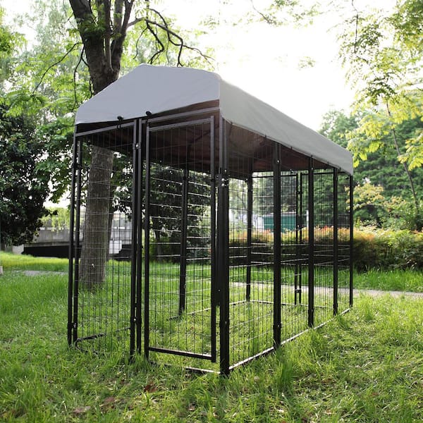 X Large Metal Dog Kennel Outdoor Patio Animal Runs Crates Big Playpen Roof  Cover