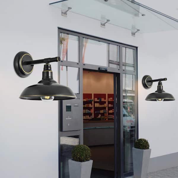 Topeka Hardwired Black Outdoor Barn Light Sconce (Set of 2)