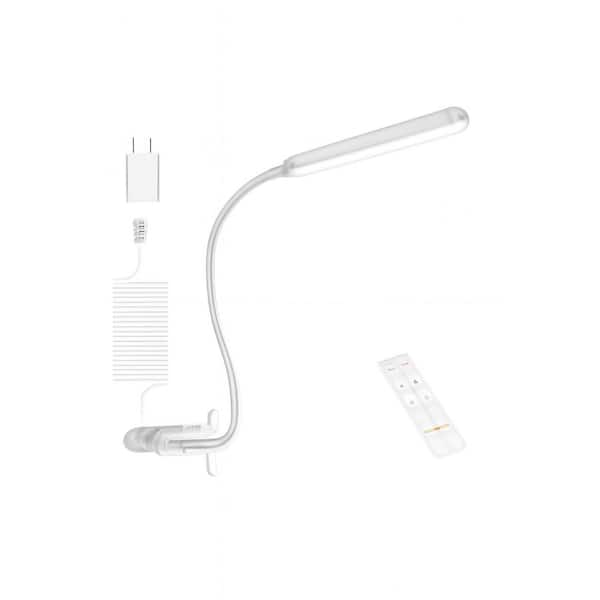 23 in. White 5-Watt Eye Caring 38 LED Clip On Light, 5 Color and 5 Brightness, Remote, Clip-On Desk Lamp