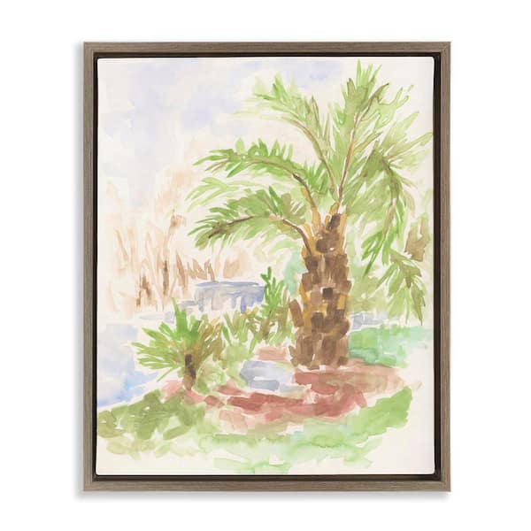 Stupell Industries Palm Tree River's Edge by June Erica Vess Brown Floater Frame Nature Graphic Art Print 31 in. x 25 in.
