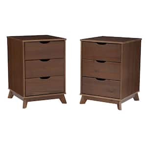 Pheba Walnut 3-Drawer Nightstand (Set of 2)