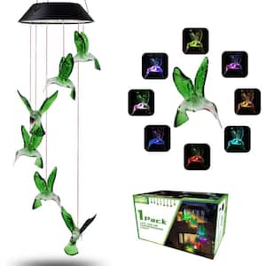 Solar Outdoor Changing Color LED Hummingbird Wind Chime