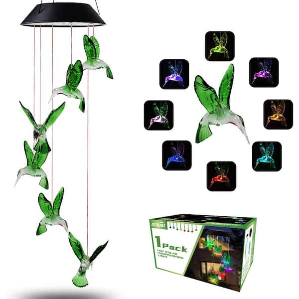 LIGHTSMAX Solar Outdoor Changing Color LED Hummingbird Wind Chime