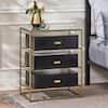 Noble House Barrett 3 Drawer Black and Brass Nightstand 30 in. x 24 in. x 16 in. 105614