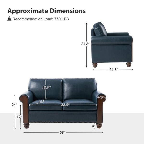 JAYDEN CREATION Carina 59 in. Round Arm Leather Rectangle Loveseat