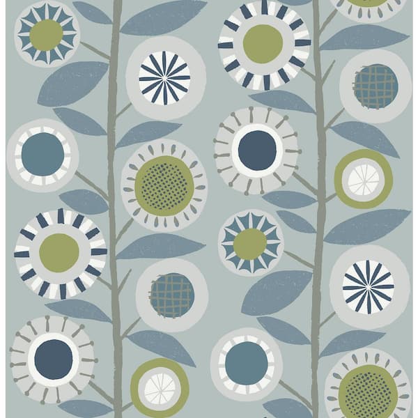 A-Street Prints Sisu Light Blue Floral Geometric Wallpaper Sample