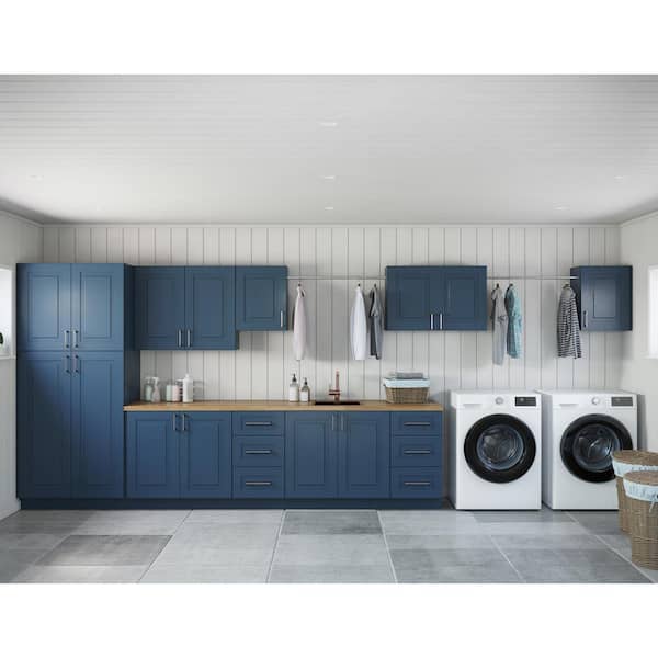 MILL'S PRIDE Greenwich Valencia Blue Plywood Shaker Stock Ready to Assemble Kitchen-Laundry Cabinet Kit 24 in. x 84 in. x 216 in.