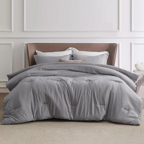 All Seasons Polyester 3-Piece King Size Bedding Set with Comforter and Pillow Shams, Dark Gray
