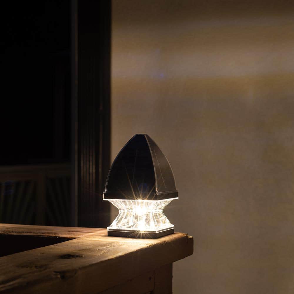 Black Resin Solar LED Post Cap Lights with Dusk to Dawn, 2-Pack