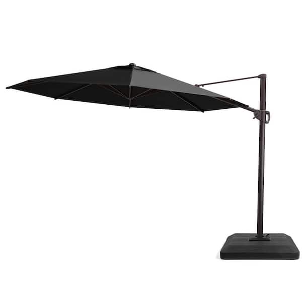 Pellebant Heavy-duty 12.5 ft. Cantilever Offset 360° Rotation Crank-lift Patio Umbrella in Black with Fillable Base