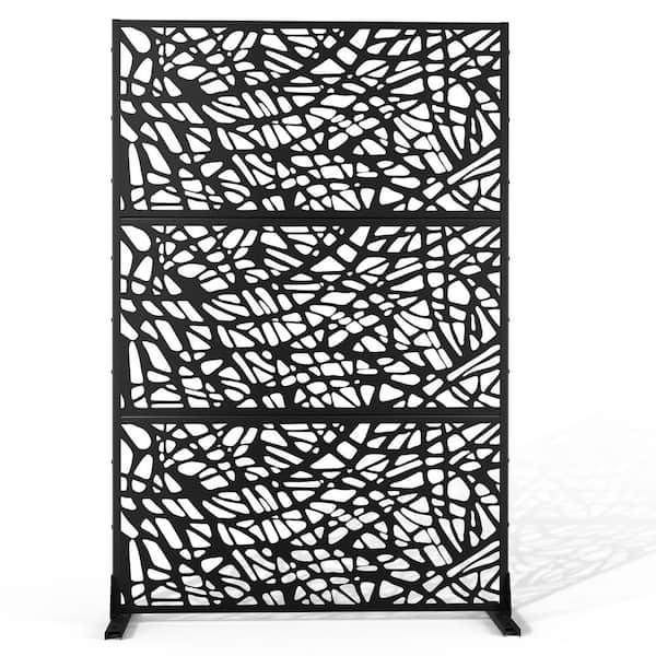72 in. H x 47 in. W Metal Privacy Screen for Deck Patio Balcony Garden, Freestanding Decorative Privacy Screen, Black