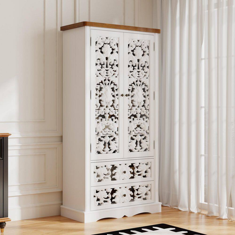 FUFU&GAGA White Finish 66.1 in. Accent Storage Cabinet with 5