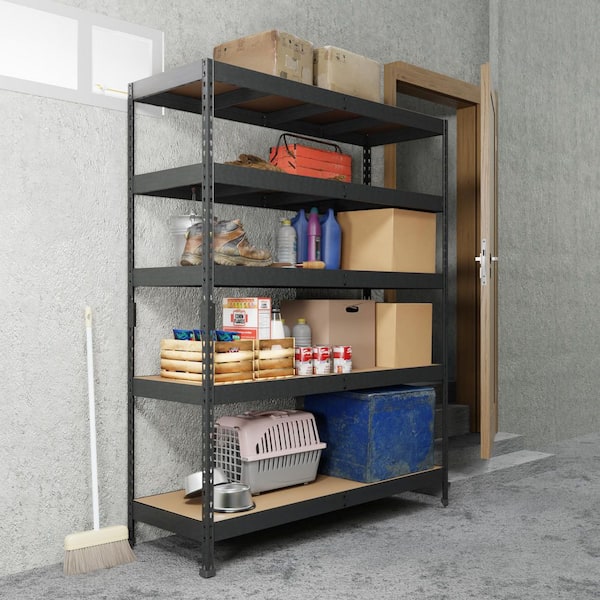 Black Label 5-Tier Powder-Coated Steel Storage Shelving Unit, Matte Black, HDF Racks (60 in. W x 72 in. H x 18 in. D)