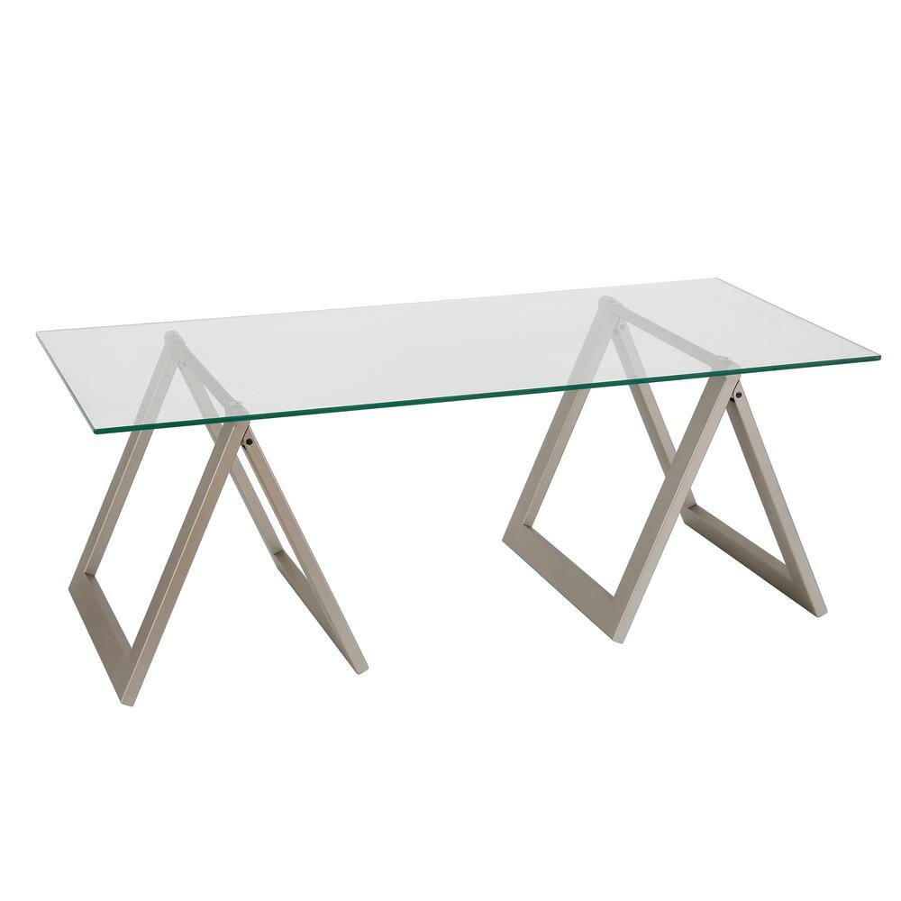 Modara 46" Satin Nickel Rectangular Metal and Glass Coffee Table