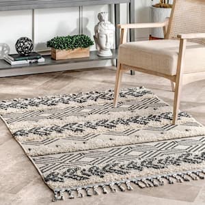 Zuri Shaggy Banded Tribal Light Gray 6 ft. 7 in. x 9 ft. Area Rug