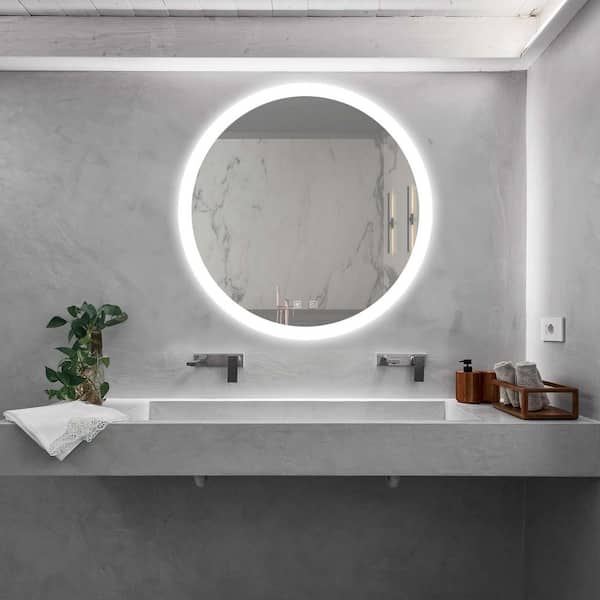 Unbranded 24 in. W x 24 in. H Modern Round Frameless Bathroom Wall Mirror, LED Anti-Fog Wall Mounted Makeup Vanity Mirror