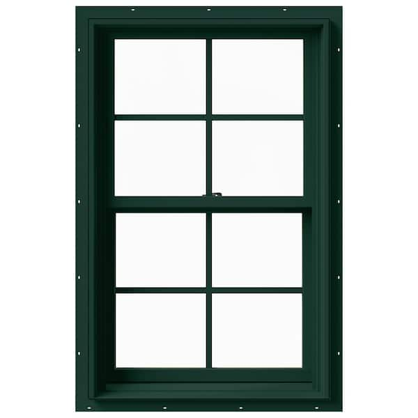 JELD-WEN 25.375 in. x 40 in. W-2500 Series Green Painted Clad Wood Double Hung Window w/ Natural Interior and Screen