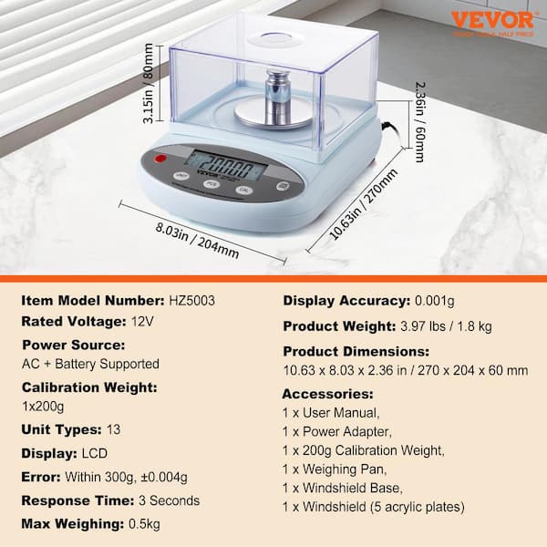 Jewelry Scales VEVOR Lab Scale Analytical Balance, 500g X 0.01g Accuracy High... Gram Scale - Foto 5