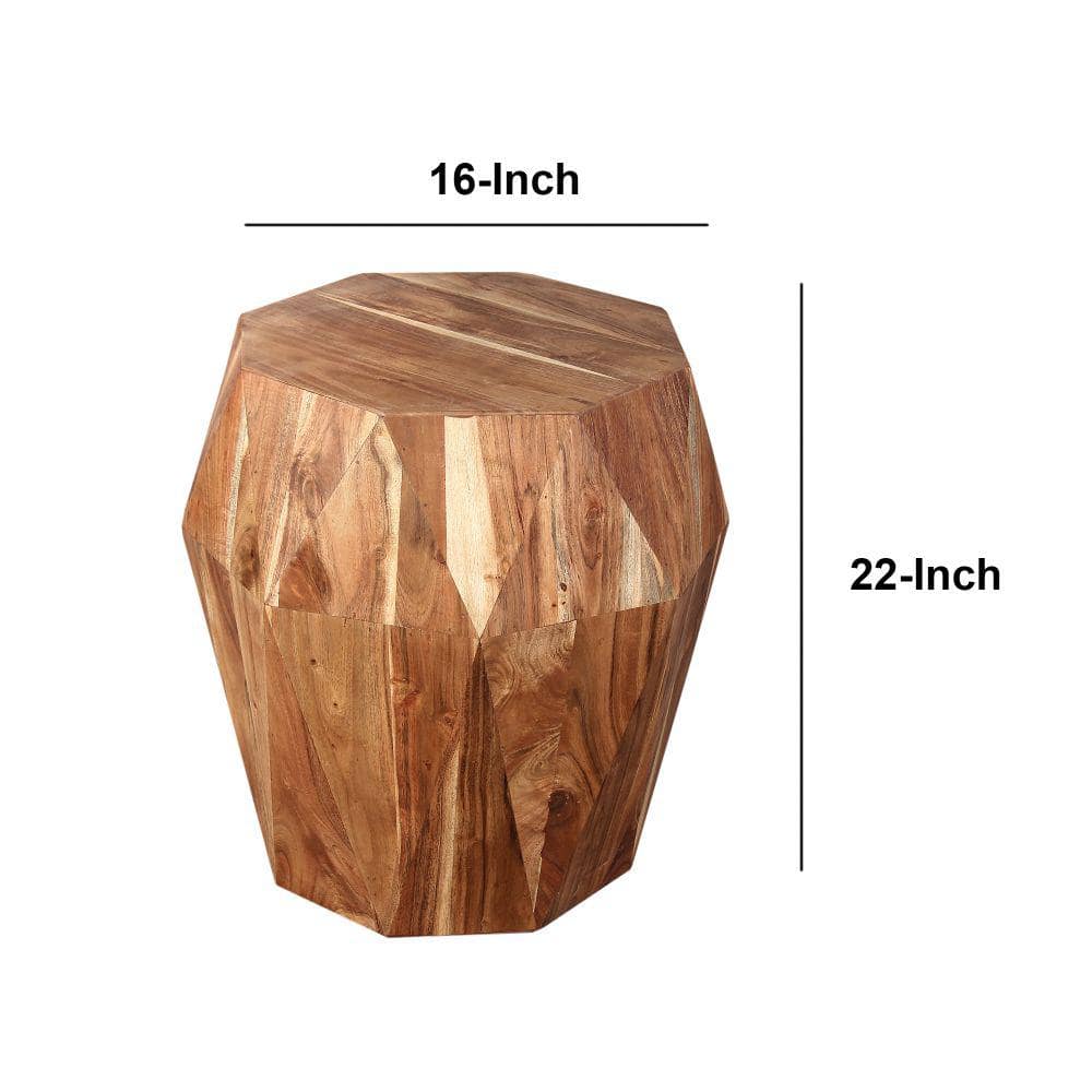 Artisanal Octagon Top Acacia Wood Side Table, Natural Brown