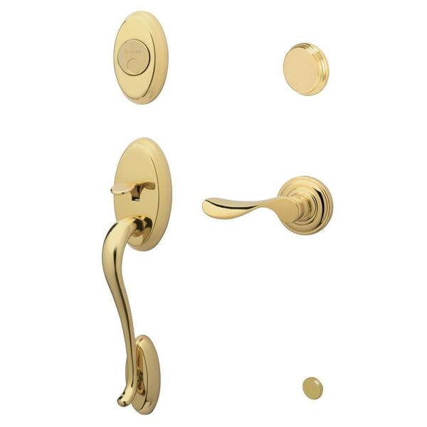 Schlage Wakefield Bright Brass Right-Hand Dummy Handleset with Champagne Interior Lever --DISCONTINUED