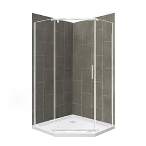 Cove 42 in. L x 42 in. W x 78 in. H Corner Shower Stall/Kit with Corner Drain in Quarry and Silver