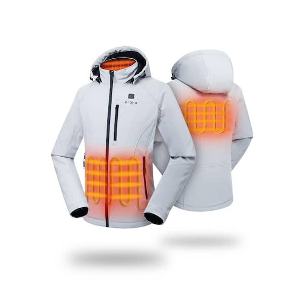 ORORO Women's Large Gray 7.38-Volt Lithium-Ion Heated Jacket with 4 Heating Zones, One 4.8 Ah Battery