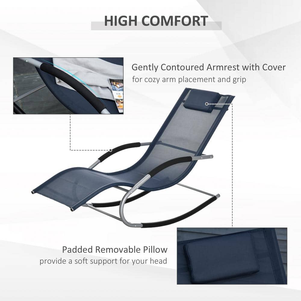 Navy Blue Steel Zero Gravity Rocking Chaise Lounge Chair