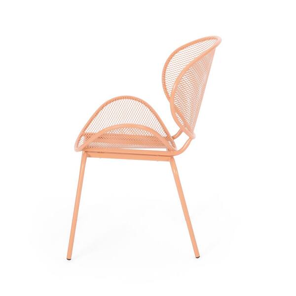 2-Piece Orange Metal Modern Outdoor Dining Chair with Tapered Legs