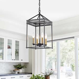 YANSUN 18 in. 4-Light Black Farmhouse Chandelier, Geometric
