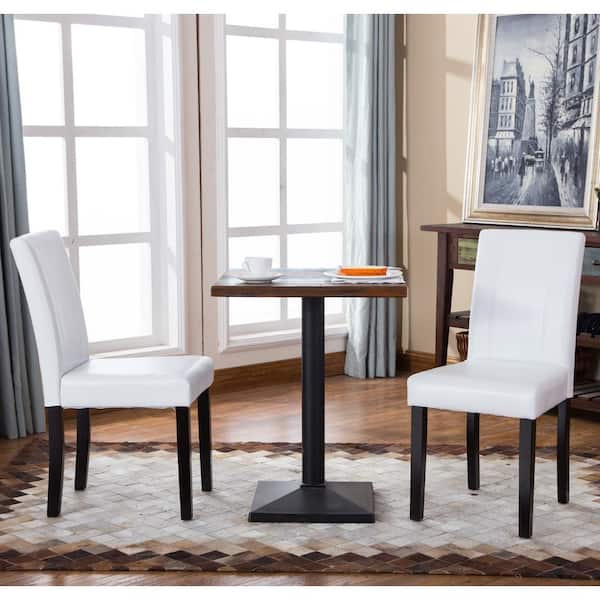 Noble House Brens White Leatherette Parson-Style Dining Chairs, Solid Wood Legs and Frame, Set of 2